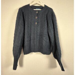 Biltmore Womens Cable Knit Jeweled Neck Henley Pullover Sweater XL Blue New $79